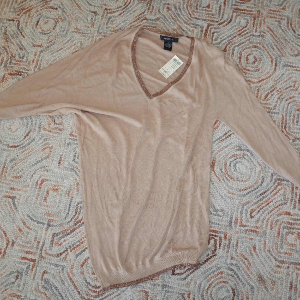 Arden B. Womens Y2K Cashmere Silk Glitter Top Size S Sweater Top V Neck